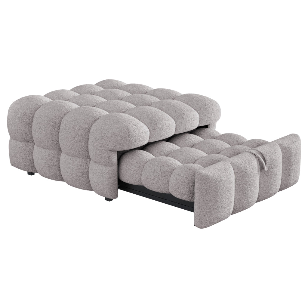 Divano letto 2 in 1 in boucl¨¦ Teddy grigio, puffo imbottito trasformabile, 183 x 76 x 42 cm