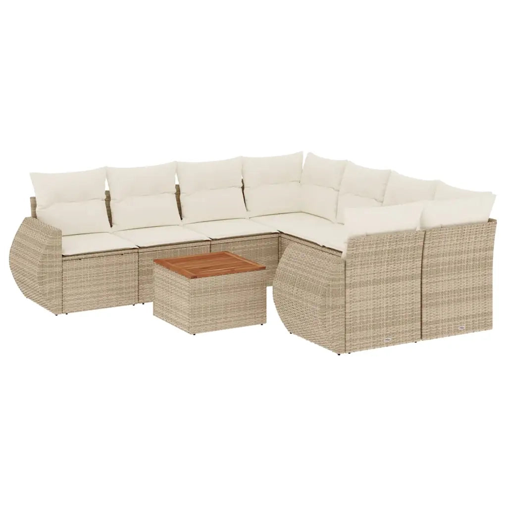 Set Divano da Giardino 9 pz con Cuscini Beige in Polyrattan