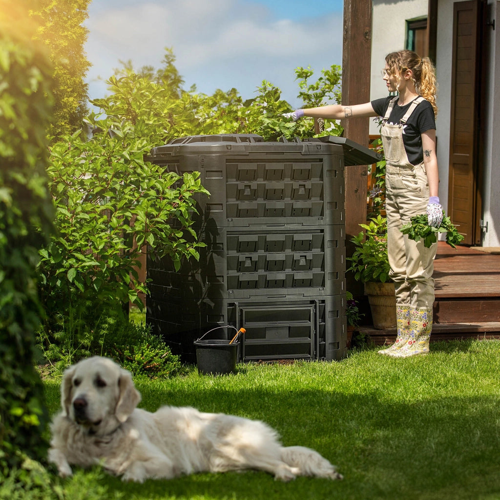 Compostiera modulare da giardino KADAX di grandi dimensioni, resistente al gelo, per fertilizzare tutto l'anno, 950 litri.