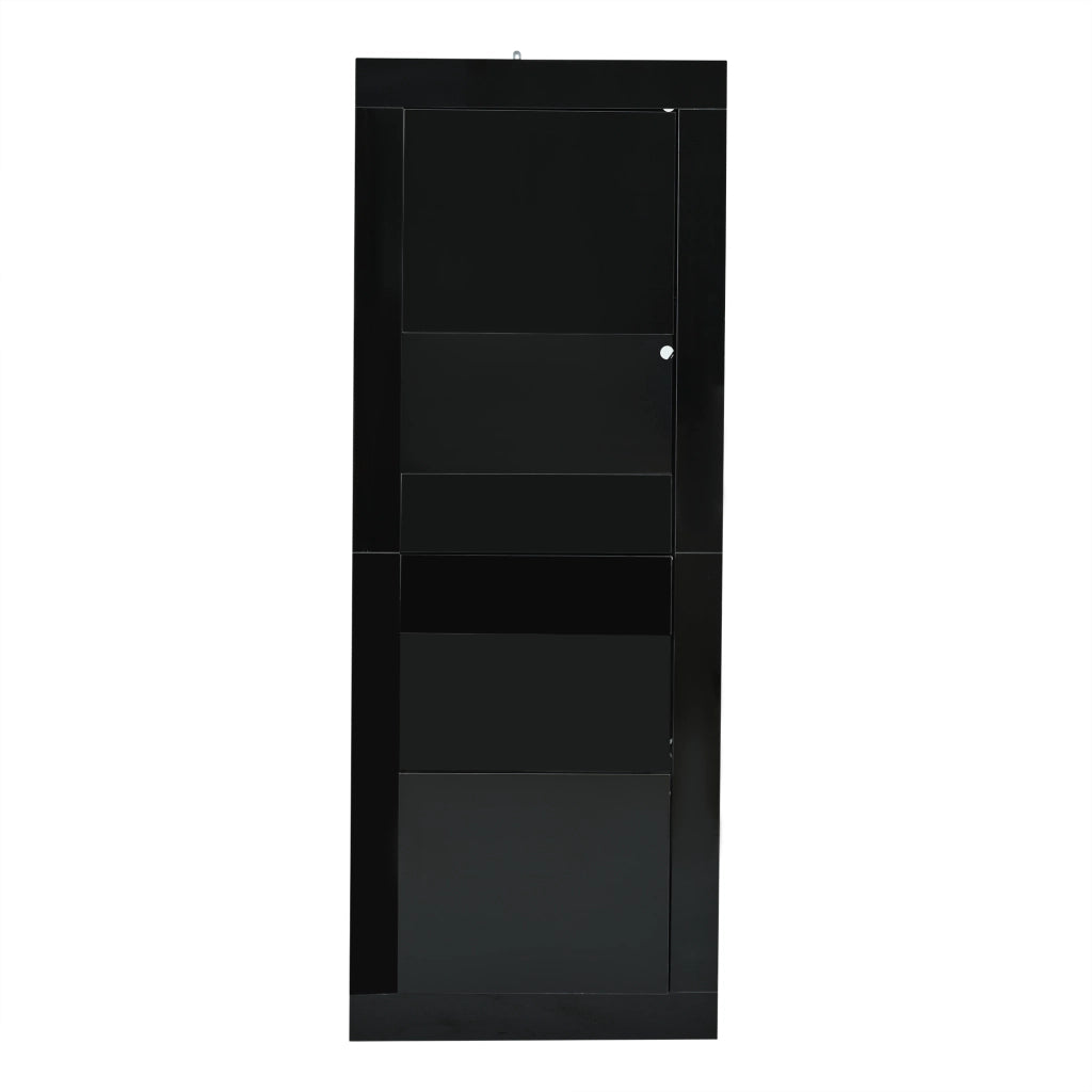 Vetrina con 2 ante; 3 ripiani e 4 vani con LED e ripiani in vetro per soggiorno; 61×42×162 cm; nera