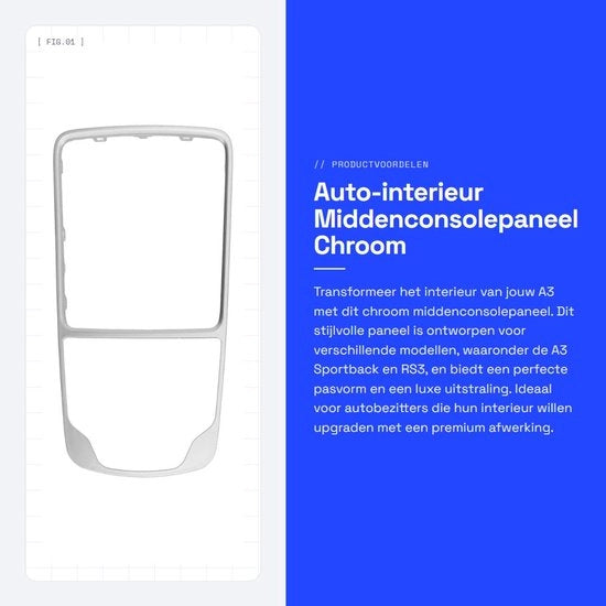 Pannello di console centrale in acciaio inossidabile - Pannello di cambio rapido - Interno auto - A3 RS3 Cabriolet/Sportback - 8V0864260A/8V0864260B3Q7 - Profilo a forma continua - Pannello di console decorativo