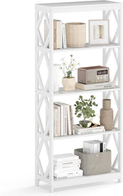 Libreria Scaffale con 4 ripiani aperti, Mensola da cucina con protezione antiribaltamento, moderna mensola per ufficio, soggiorno, camera da letto, studio, 70 x 30 x 155 cm, bianco