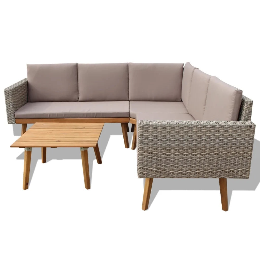 Set Divani da Giardino 4 pz con Cuscini in Polyrattan Grigio 43133