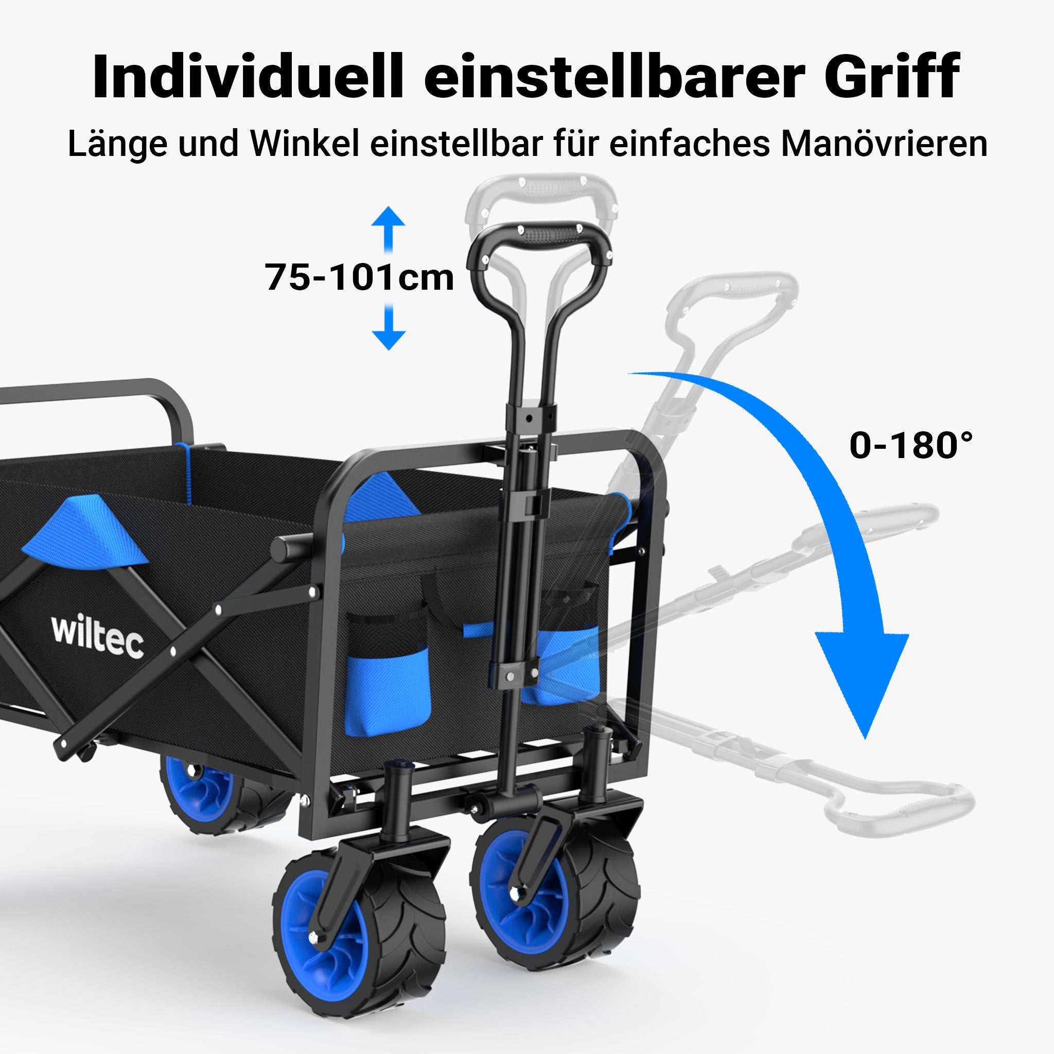 Carretto a mano pieghevole, max 100 kg, tessuto impermeabile nero-blu, carrello