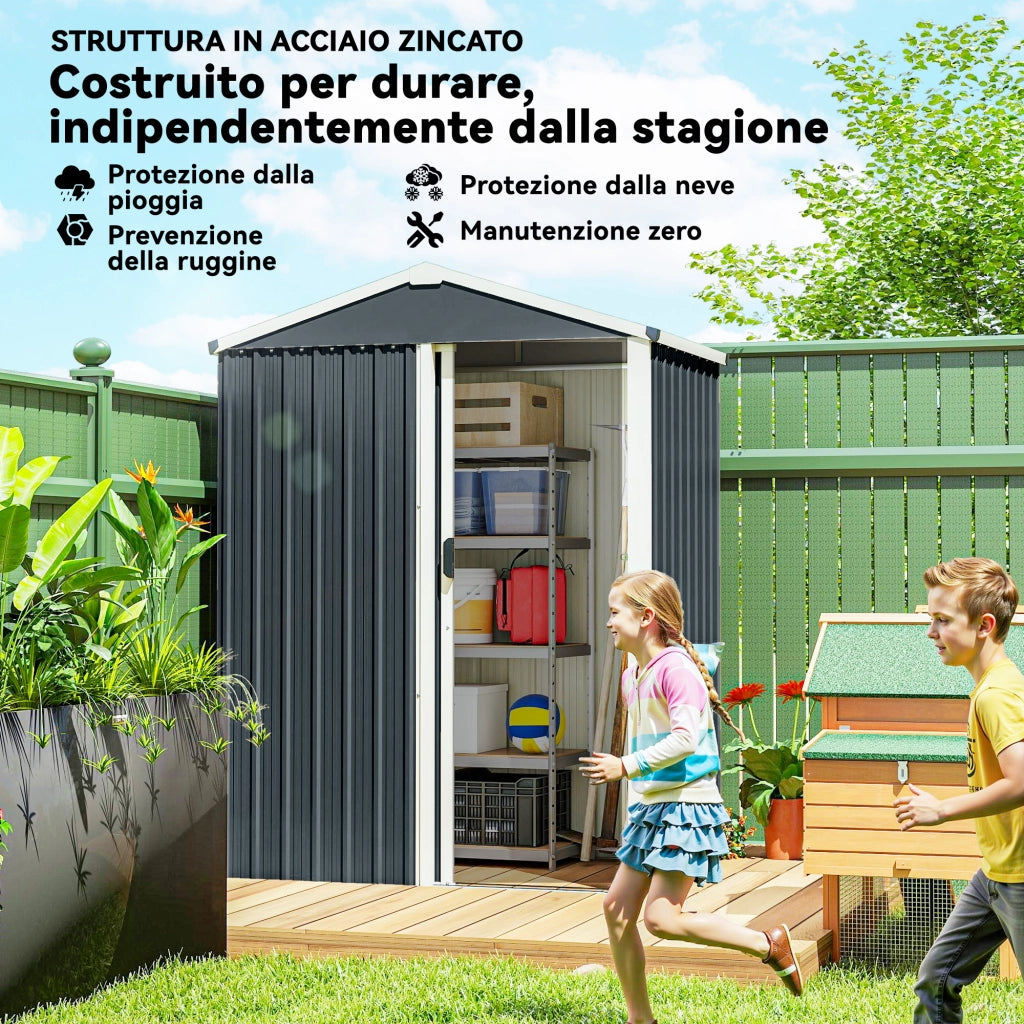 Casetta da Giardino in Acciaio con Porta Scorrevole ¨C Zephmum ¨C Grigio