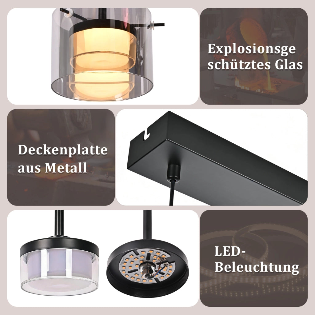 ZMH Lampada a Sospensione Vetro 4 Luce 140 cm LED Altezza Regolabile per Sala da Pranzo Soggiorno Camera da Letto