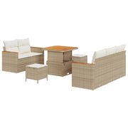 Set di Divano da Giardino 8 Pezzi con Cuscini Beige Polyrattan Acacia