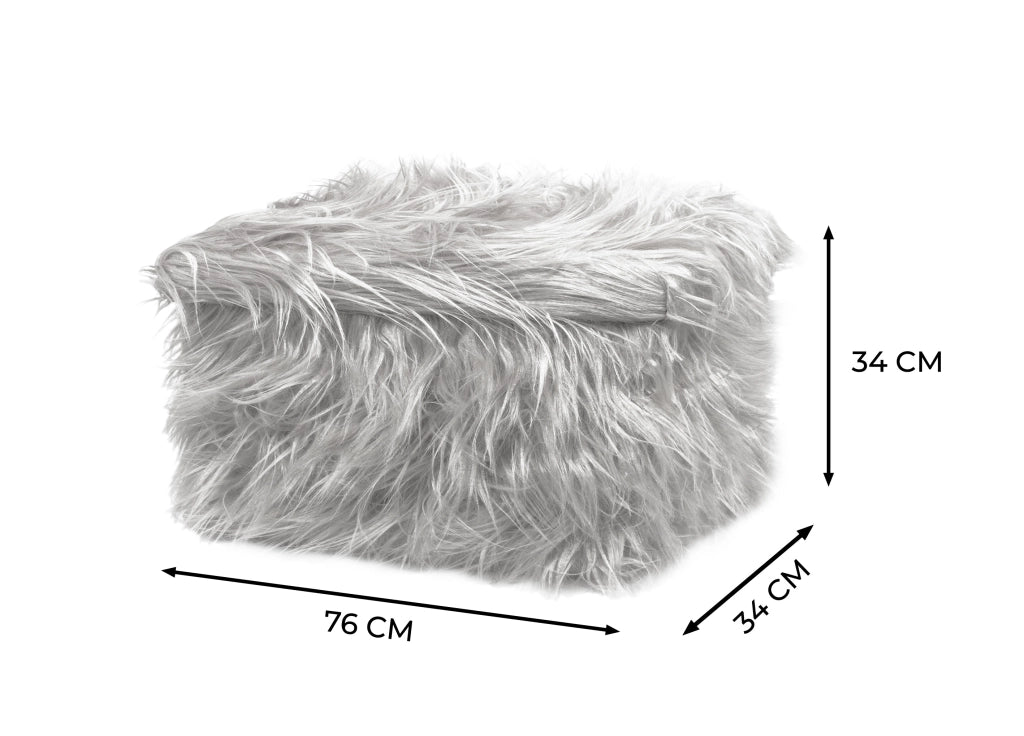 Pouf Contenitore Salotto/Camera Quadrato Con Pelo Modello Double Yeti In Tinta Unita - Pouf - Grigio