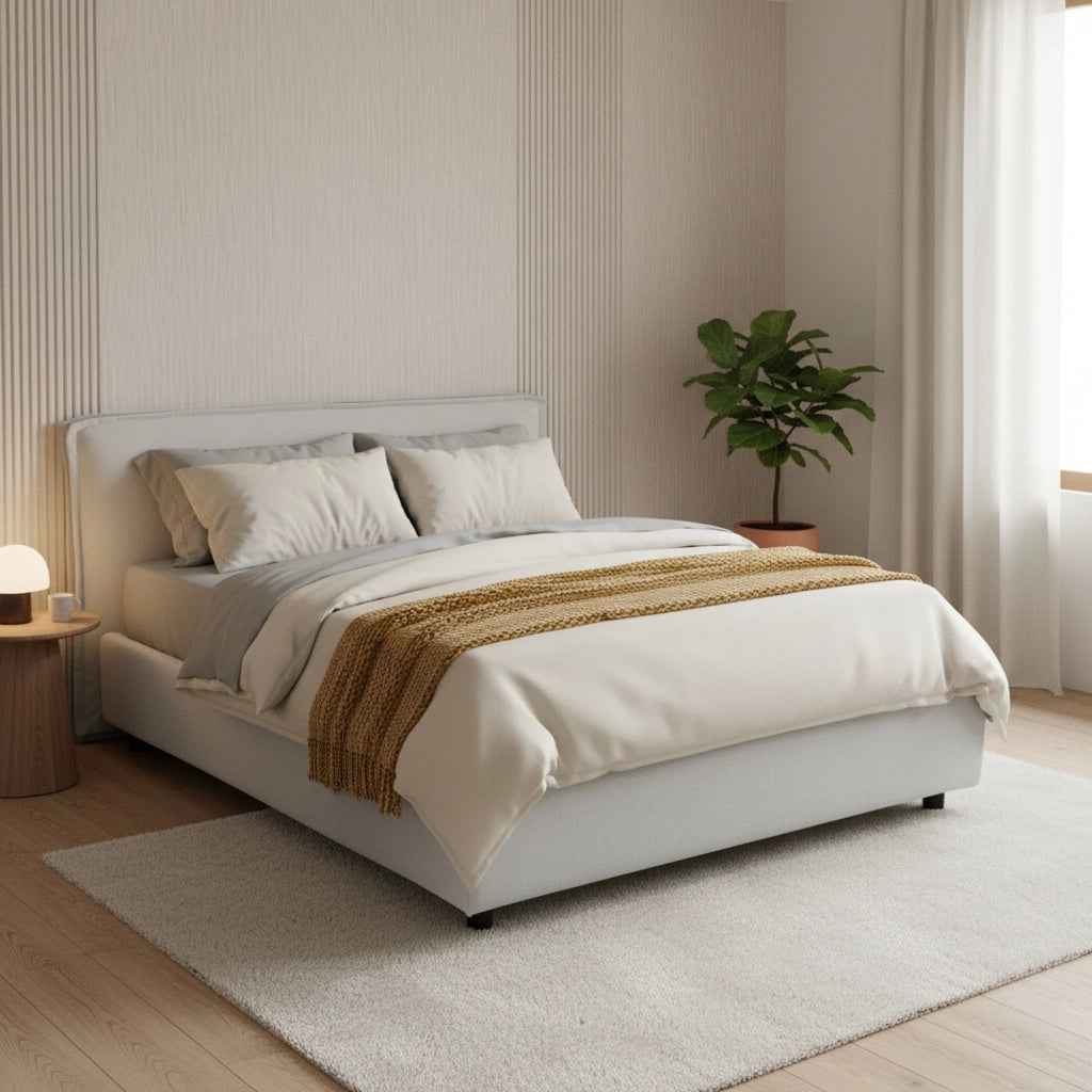 Letto Matrimoniale Brolo, Letto Matrimoniale Sfoderabile Made in Italy, Bianco
