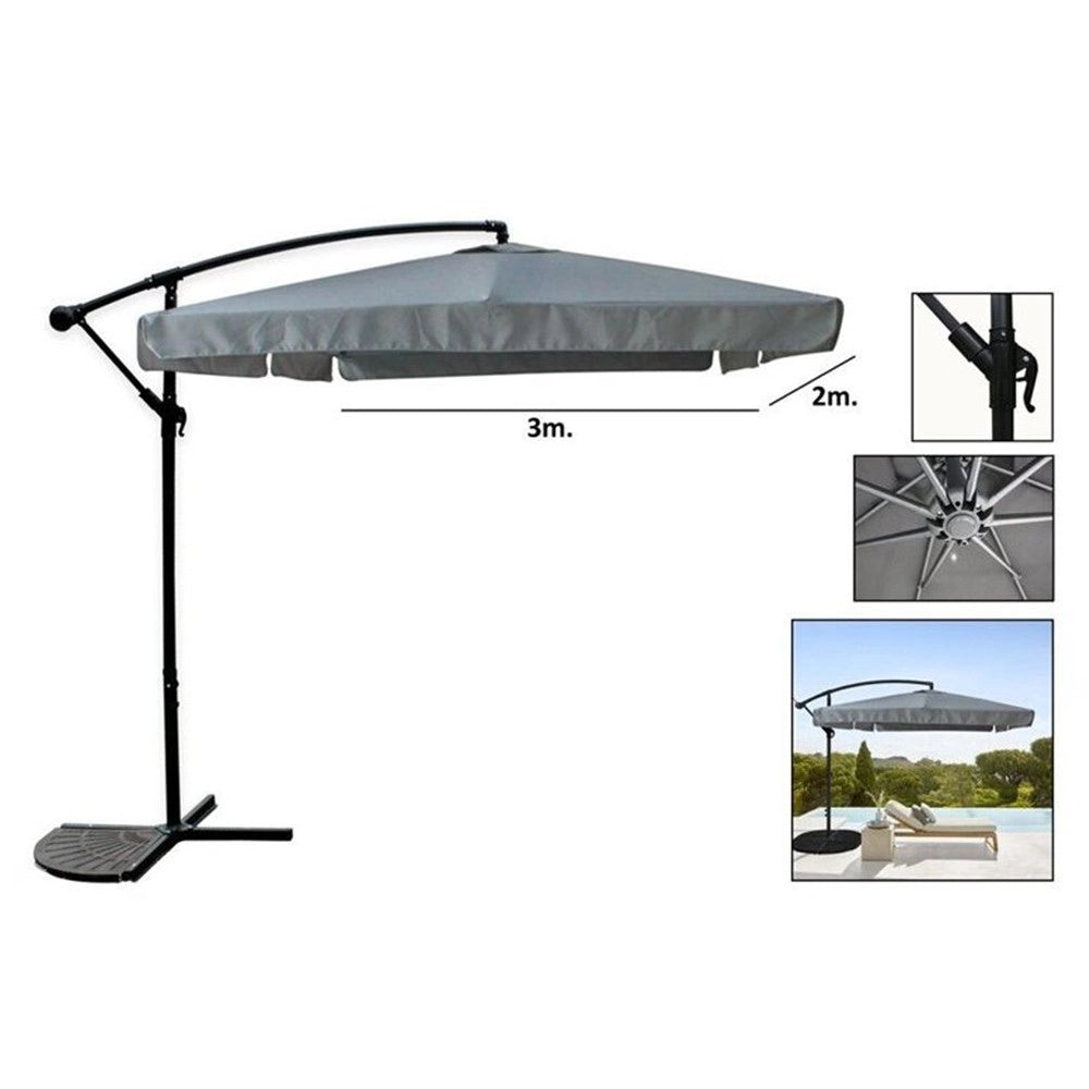Trade Shop - Ombrellone Laterale Da Giardino Protezione Sole 2x3mt Impermeabile Grigio Con Base 223212 -