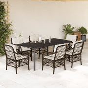 Set da Pranzo da Giardino 7pz con Cuscini in Polyrattan Marrone
