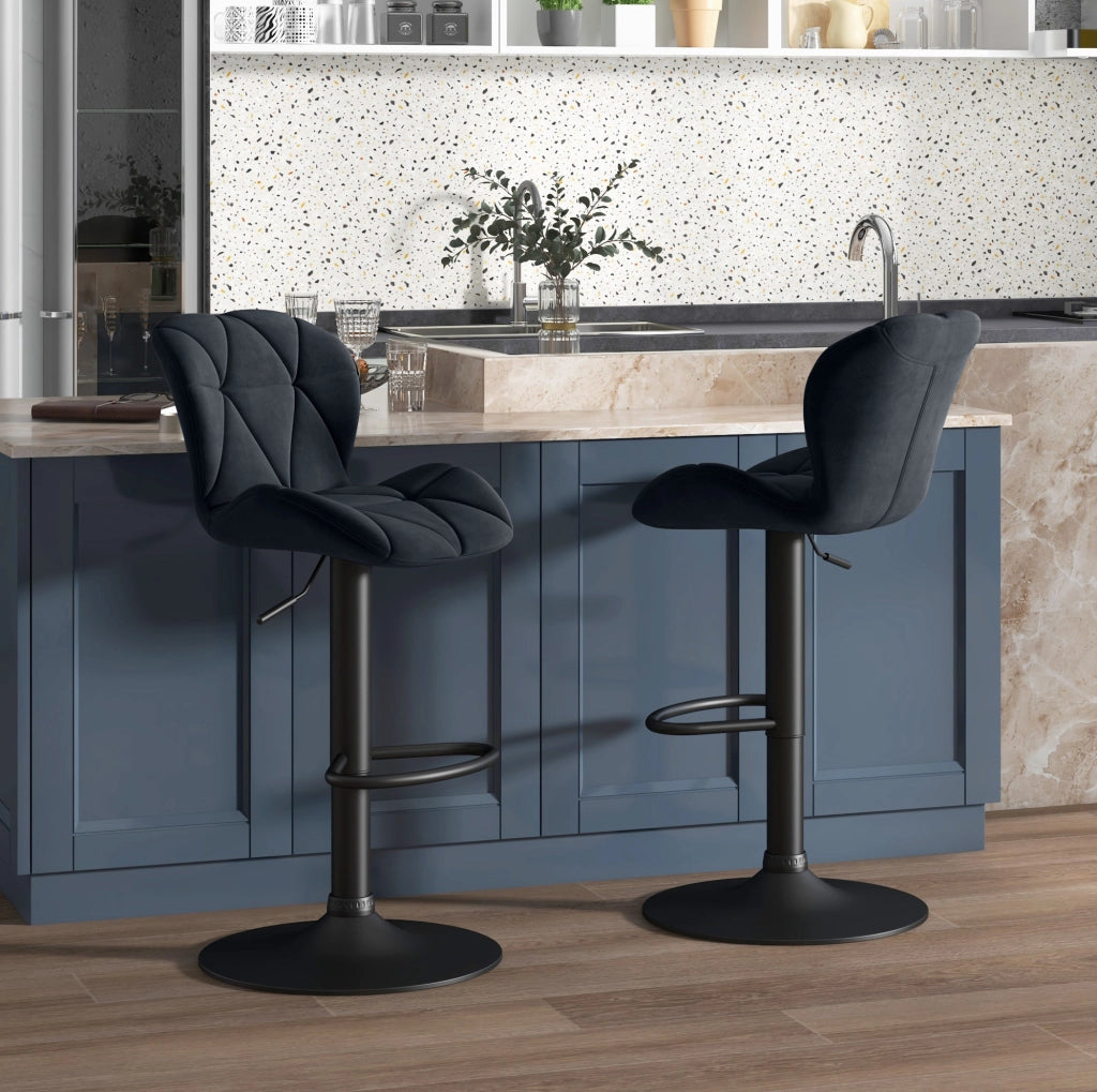 Set di 2 sgabelli bar 51.5x57.5x93-114.5 cm girevoli e regolabili in altezza in poliestere nero