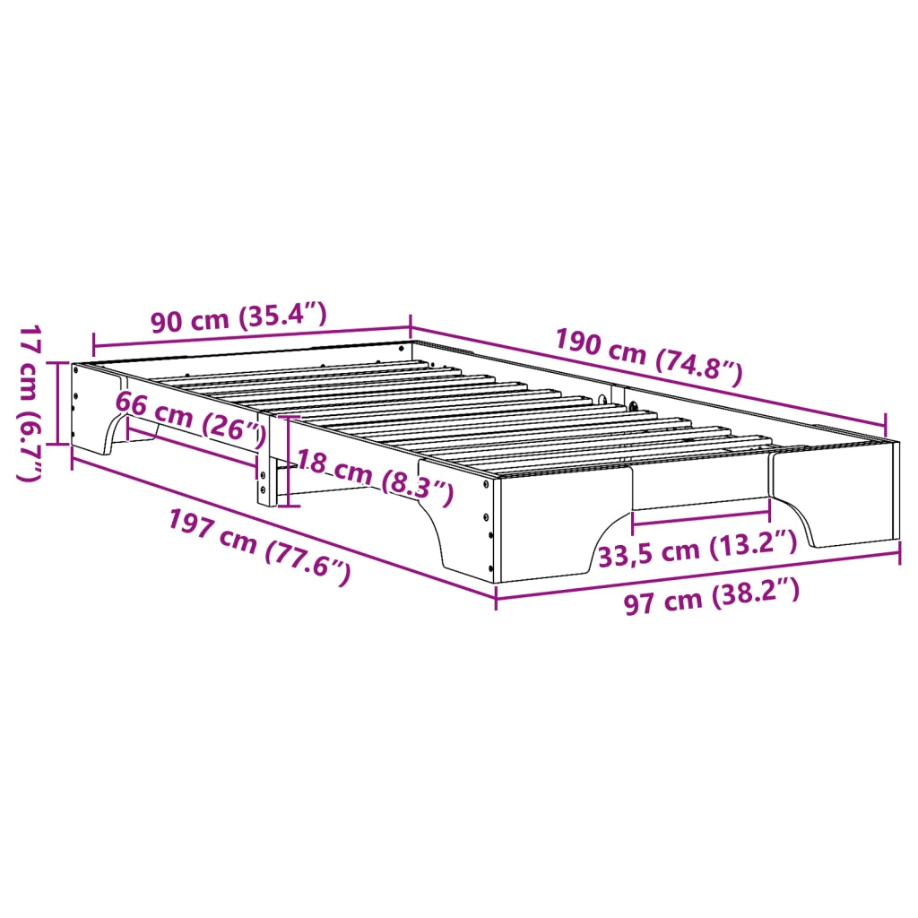Letto Naturale Legno massello di pino 90 x 190 cm Ergonomico
