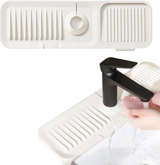 Mat per rubinetto con cassetta di raccolta acqua silenziante maniglione per rubinetto contenitore per gocce piastra per cucina e bagno (bianco)