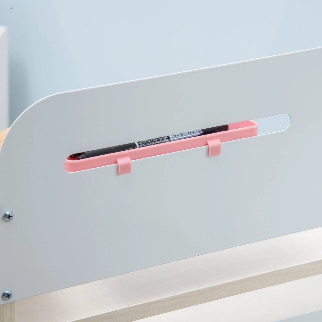 Set Scrivania e Sedia per Bambini da 3 Anni Regolabile Tavolo Inclinabile a 60° con Cassetto e Ripiani in PP e Acciaio