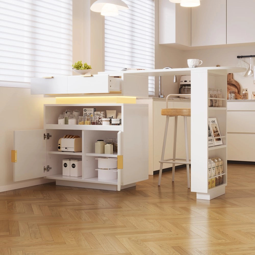 Tavolo Bar Allungabile con Vano Contenitore e LED ¨C Xylo ¨C Bianco, 115-183x40x99 cm