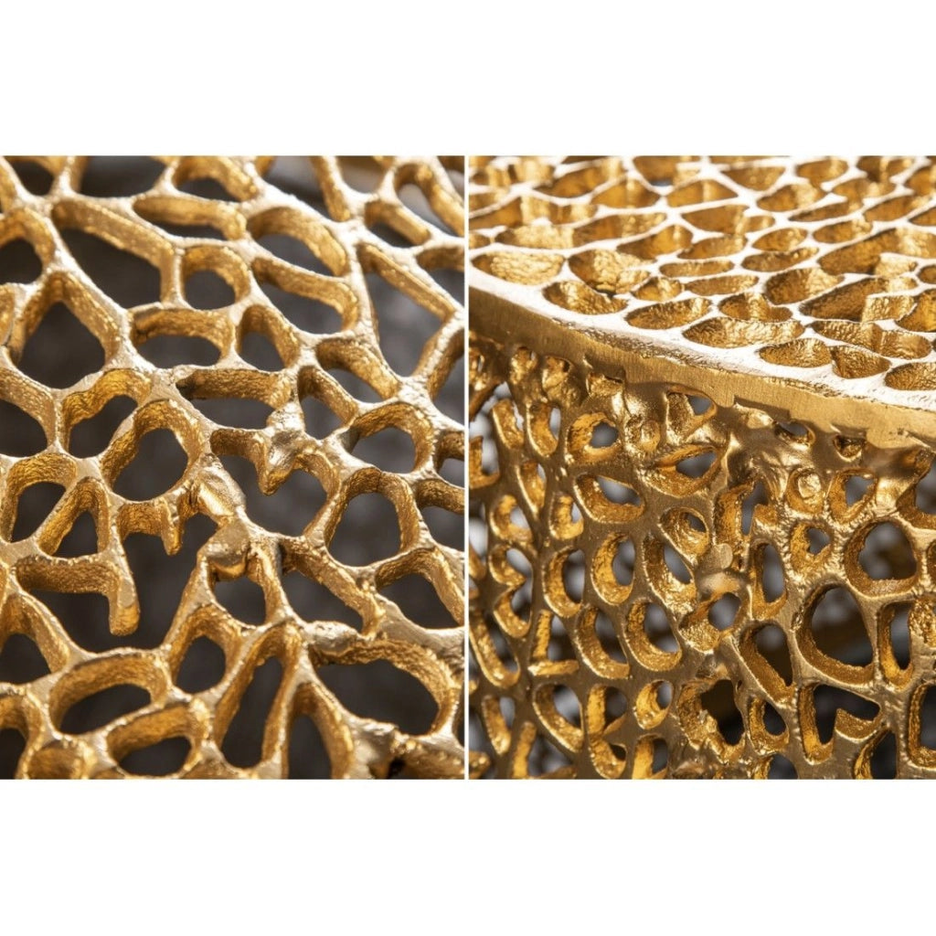 Tavolino da salotto design METRIX 122x69 cm – Alluminio dorato con motivi arrotondati