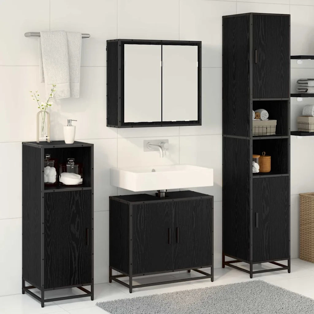 Set di mobili per il bagno 3 pcs Rovere Nero Legno multistrato 3402517