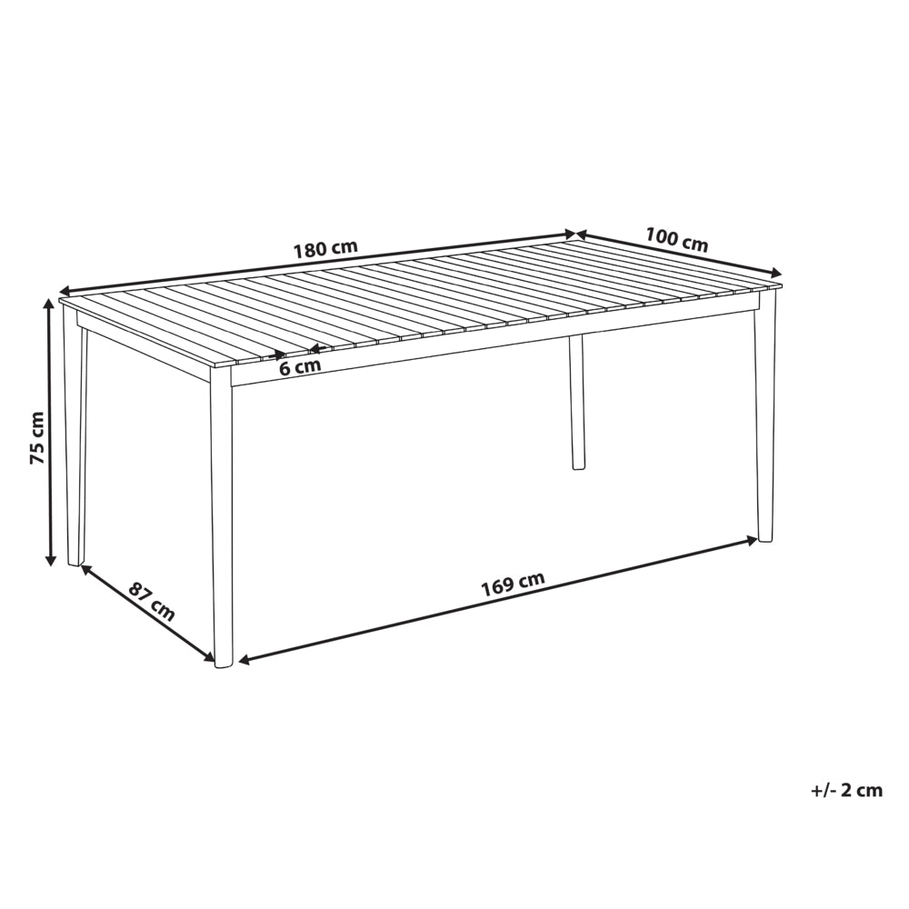 Tavolo da pranzo da giardino in legno di acacia marrone chiaro 180 x 100 cm per 6 persone, rettangolare, stile rustico, per esterni