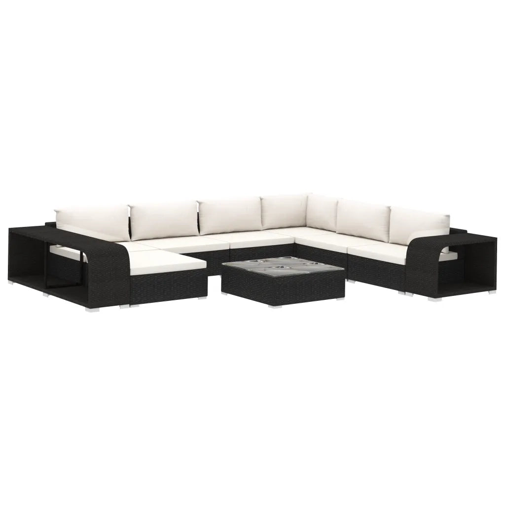 Set Divani da Giardino 10 pz con Cuscini in Polyrattan Nero 46815