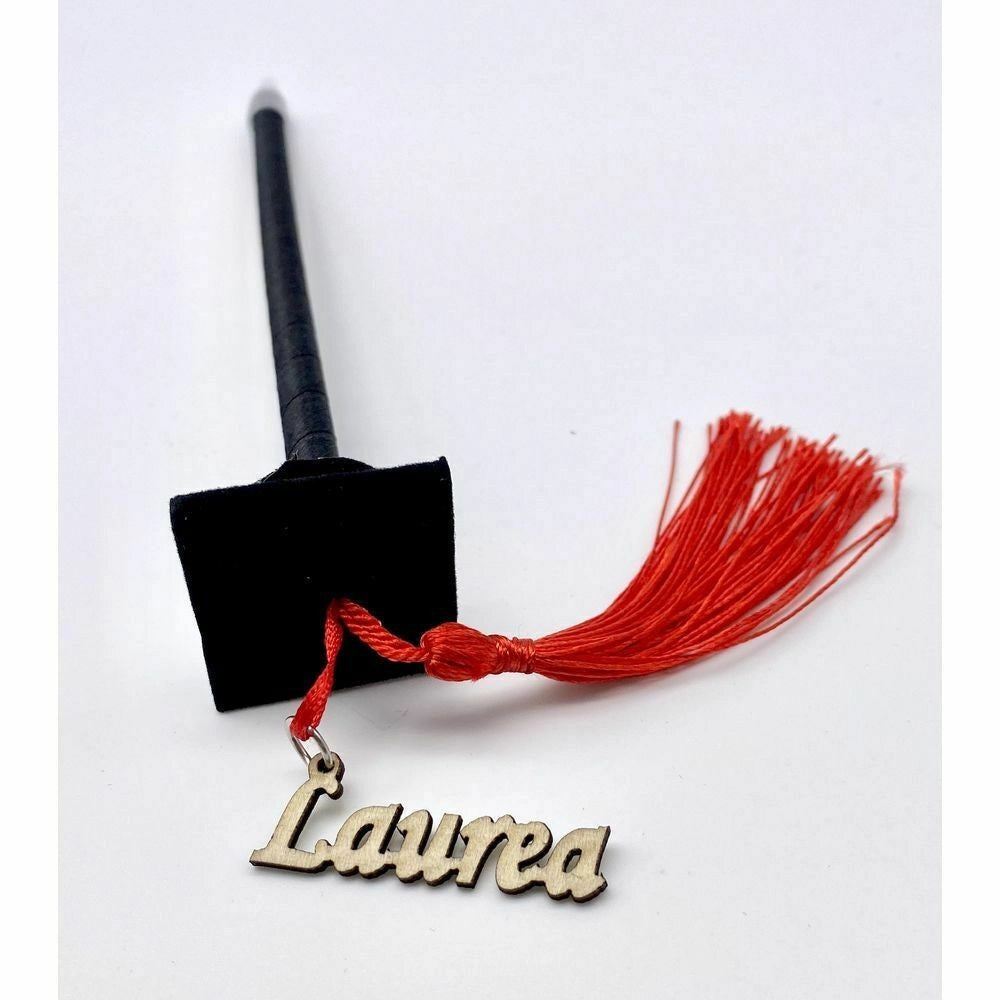 Trade Shop - Bomboniera Per Festa Laurea Penna A Sfera Nera Con Applicazione In Legno Tocco -