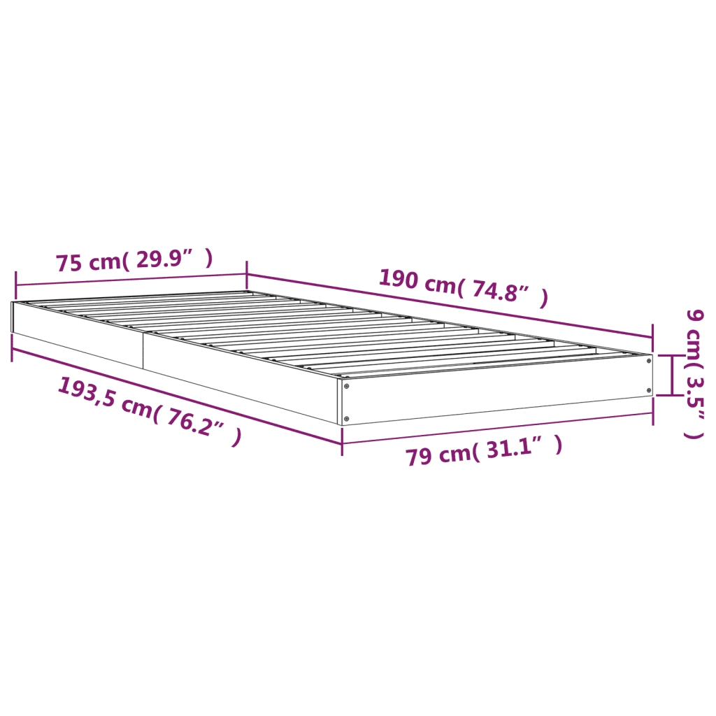Giroletto-Struttura Letto 75x190 cm Small Single in Legno Massello di Pino 883976