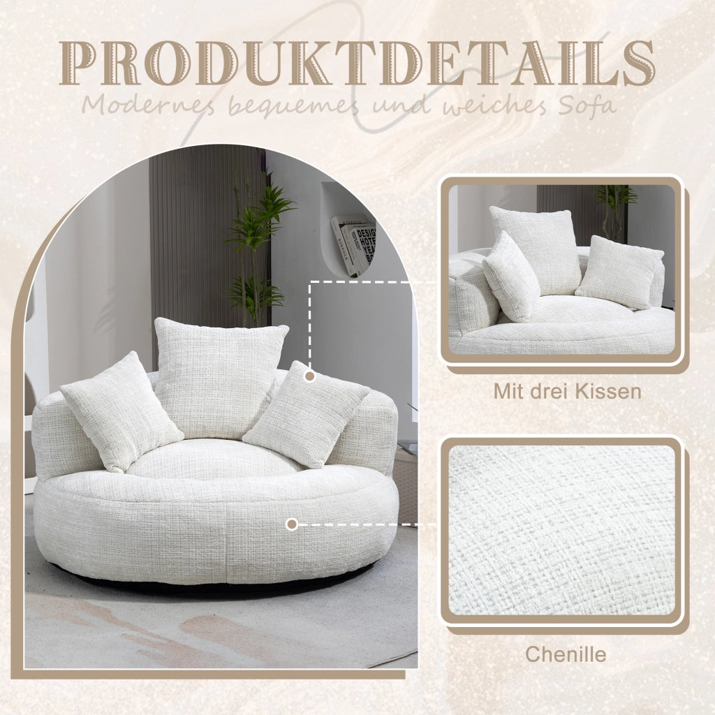 Poltrona Pouf Relax Oversize con Schienale Alto e Braccioli Confortevoli; Seduta Ampia in Ciniglia Beige