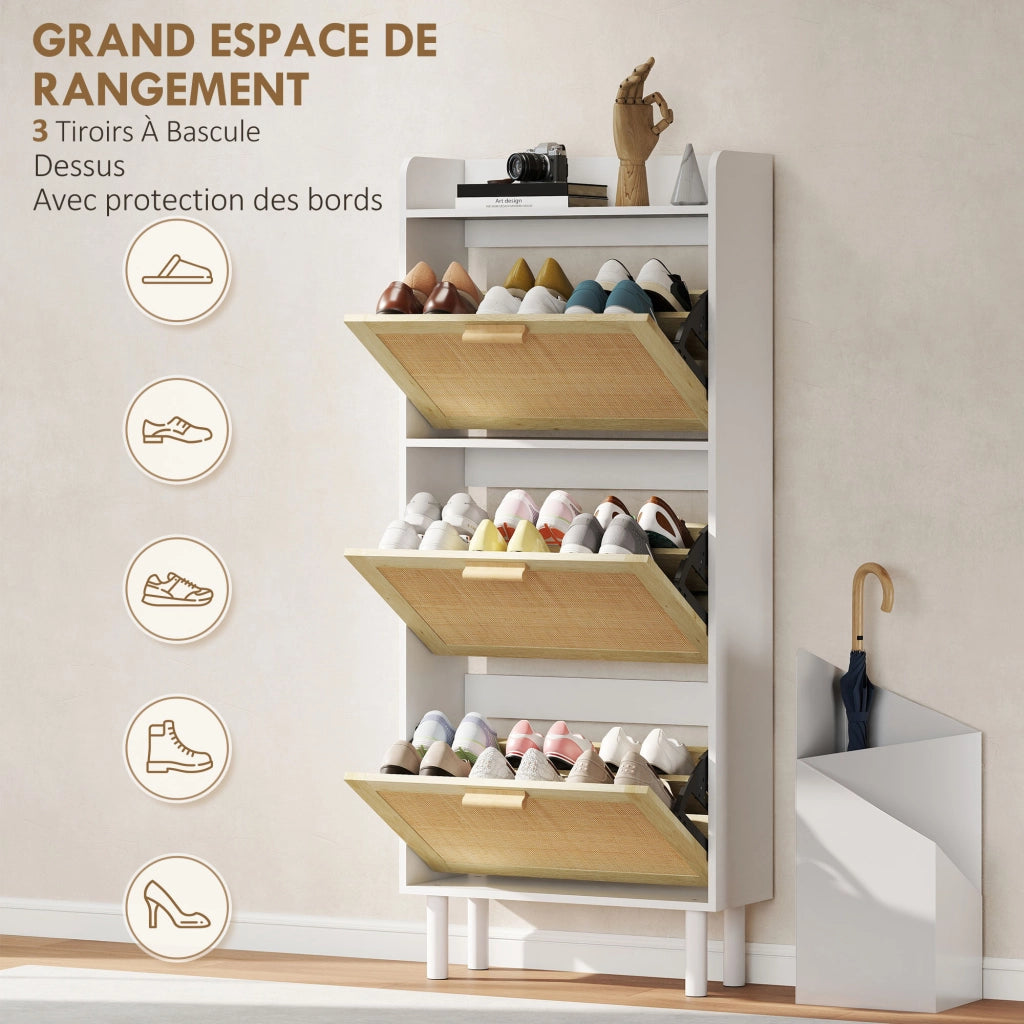 Scarpiera con 3 ante e ripiani ¨C Zephmum ¨C Bianco 65x24.5x153 cm