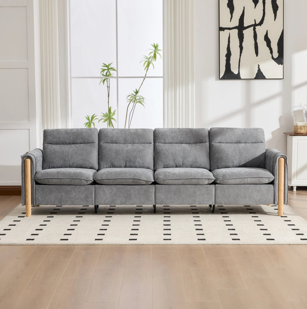 Divano modulare a U 261x77x86 cm in ciniglia grigio chiaro con contenitore –