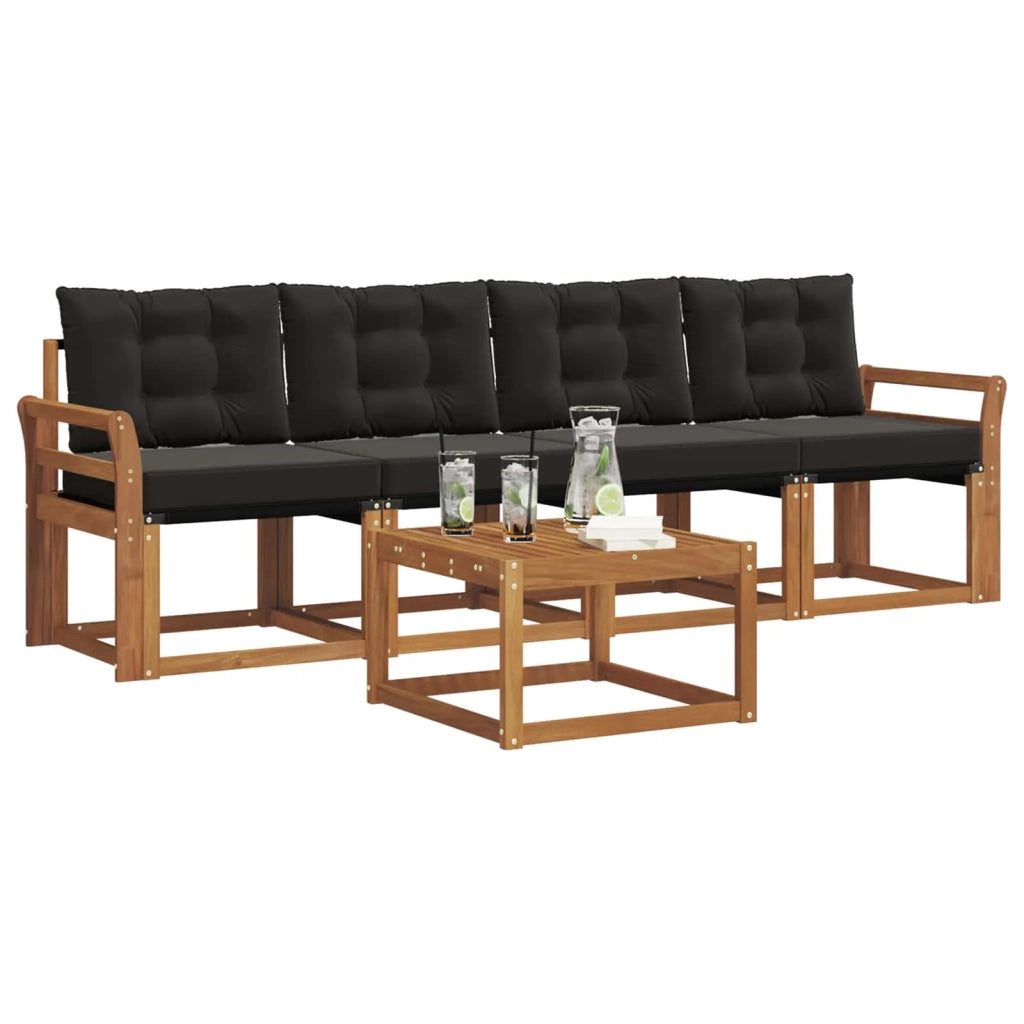 Set di divani da esterno con cuscino 5 pcs Naturale e Nero