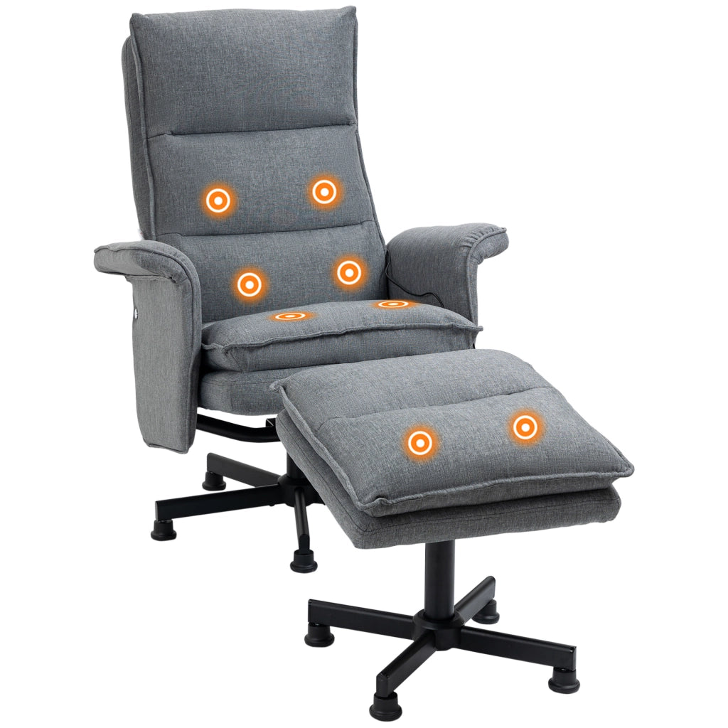 Poltrona massaggiante elettrica reclinabile con poggiapiedi e telecomando ¨C zephmum ¨C tessuto grigio 78x93x99 cm