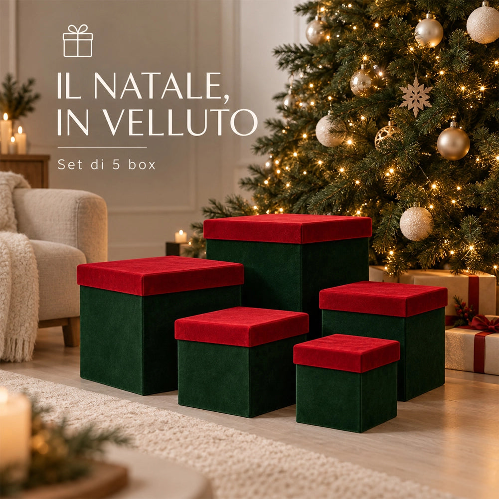 5 Box Regalo Natale Verde e Rosso Diverse Misure Decorazione Addobbo Natalizio