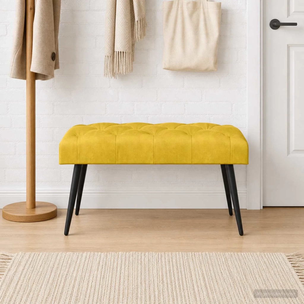 Panchina con bottoni imbottiti Giallo 80 x 40 x 46 cm Velluto 42038564