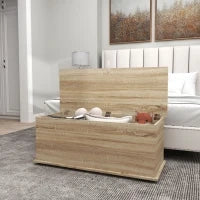 Cassapanca, Panca da Stoccaggio con Coperchio Ribaltabile e Cerniere di Sicurezza, 100 x 40 x 40 cm, Naturale