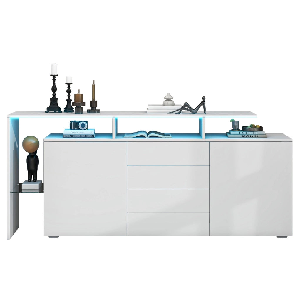 Mobile TV con LED 160x35x70 cm bianco lucido, contenitore, stile moderno