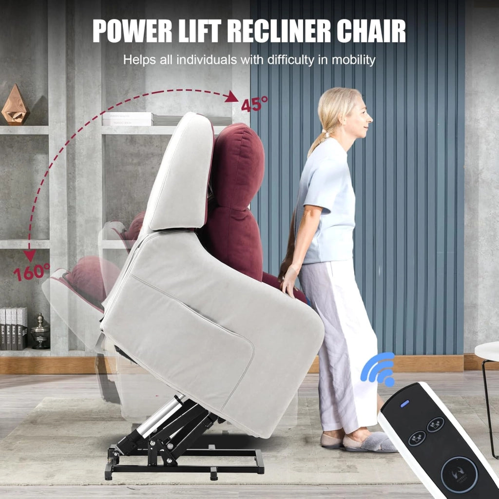 Poltrona massaggiante elettrica con Power Lift con funzione di massaggio SL, poltrona relax con telecomando con porta USB per anziani, schienale rimovibile, tessuto rosso