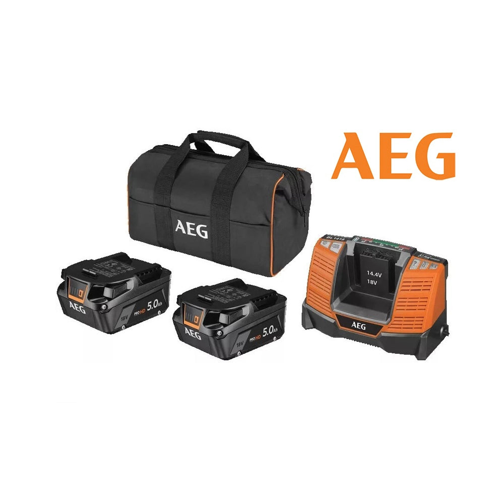 KIT SET BATTERIA CARICABATTERIE 2 BATTERIE 5.0Ah 18V + BORSA SETLL1850SHD AEG 4935478945