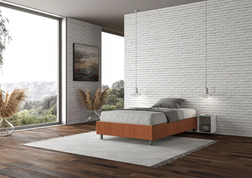 Letto 1 Piazza e Mezzo Sommier 120x200 cm con Rete Azelia Labirinto 04 Arancione