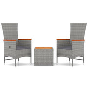 Set Mobili Giardino 3pz | Set Salotto da Giardino Grigio Polyrattan Legno Massello Acacia