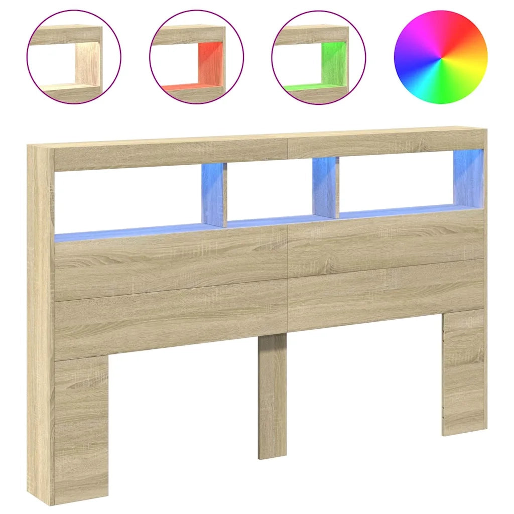 Testiera con Contenitore a LED Rovere Sonoma 160x17x102 cmcod mxl 88233