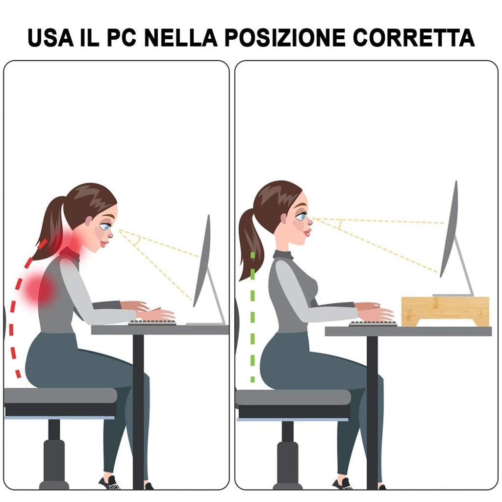 Supporto Monitor 60x30x8 cm con 7 Scompartimenti in Legno