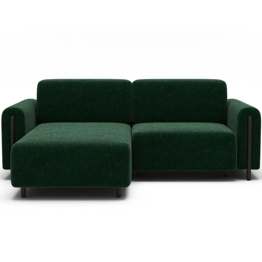 Divano ad angolo convertibile ARVESSA verde smeraldo bouclé – Angolo sinistro con contenitore