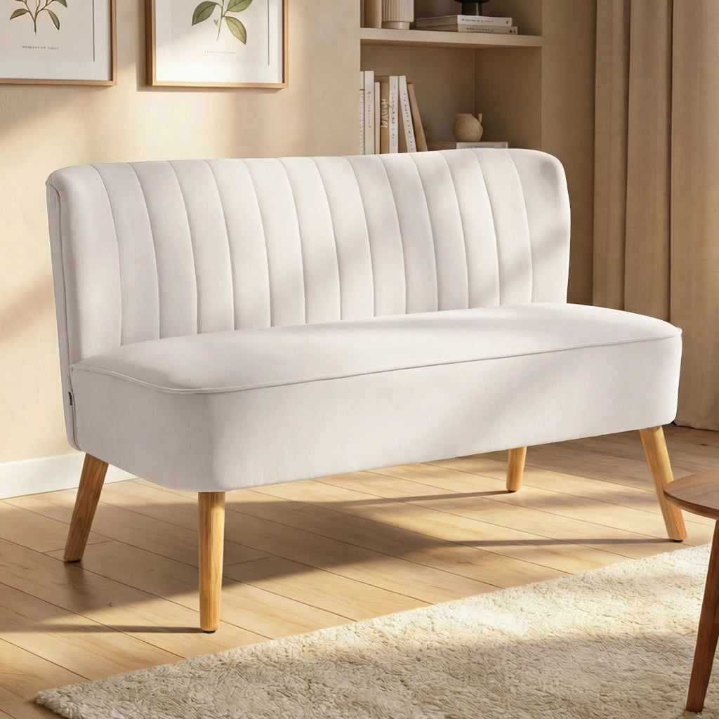 Divano 2 Posti Retro ¨C Minimal ¨C Cremewei?, Legno, 117x56.5x77