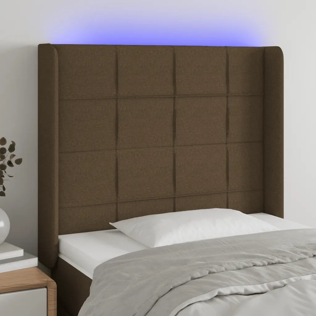 Testiera a LED-Testata con LED Marrone Scuro 93x16x118/128 cm in Tessuto 210556
