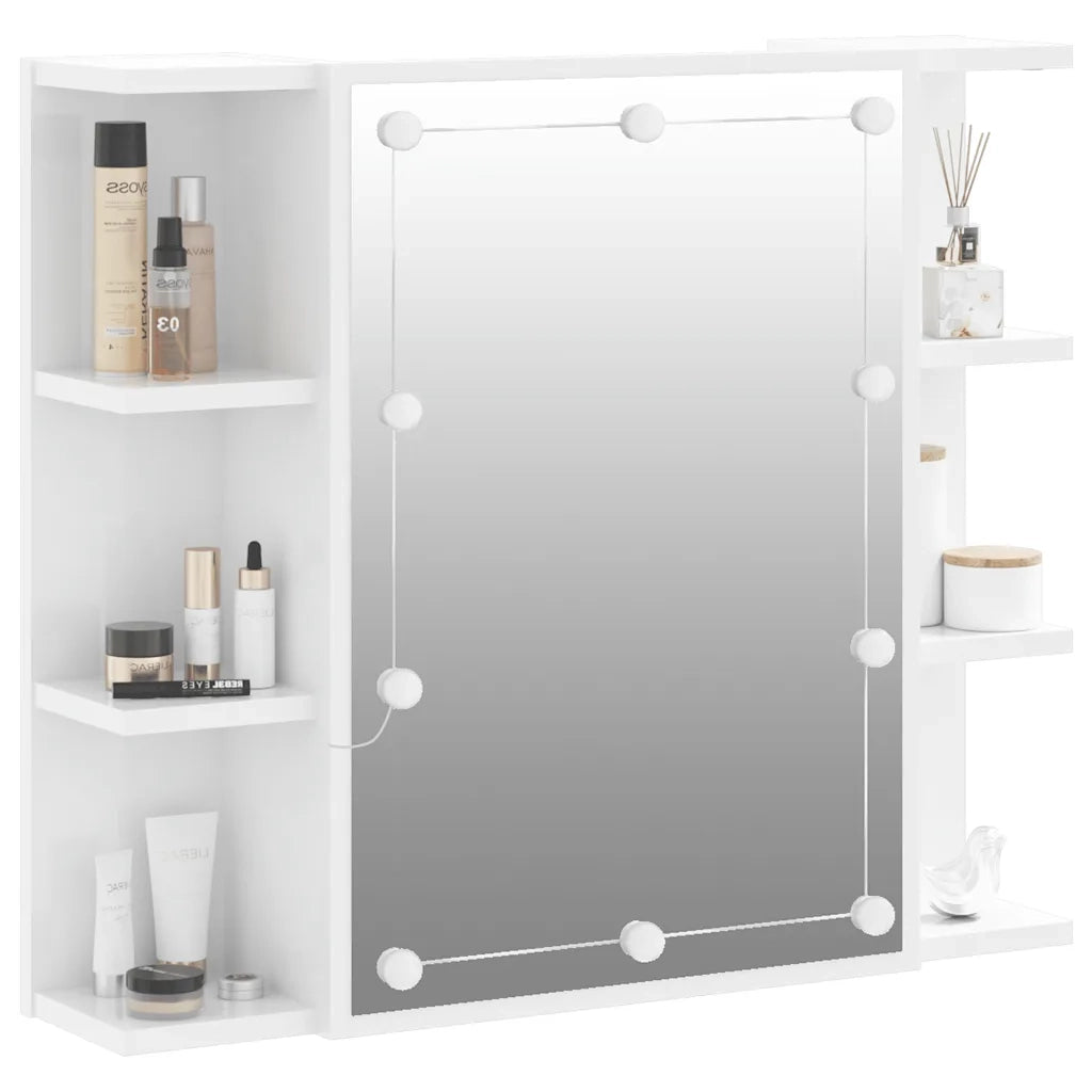 Mobile a Specchio | Armadio da bagno con LED Bianco Lucido 70x16,5x60 cm