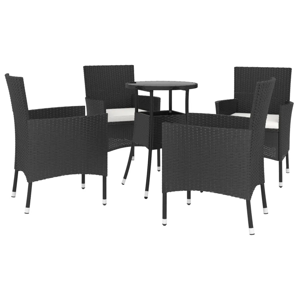 Set Bistr¨° da Giardino 5 pz | Set Salotto da Giardino con Cuscini in Polyrattan Nero