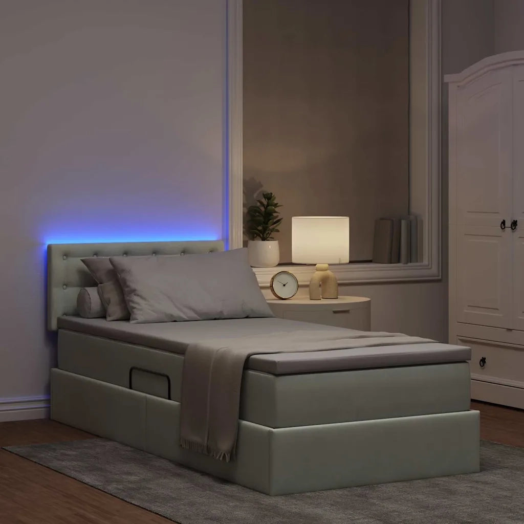 Letto con contenitore LED e materasso Grigio Chiaro