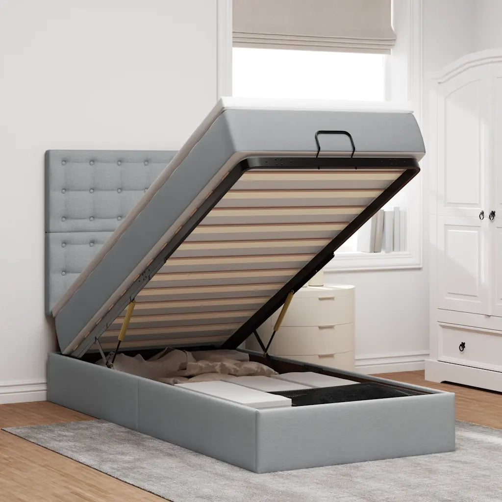 Pouf Letto con Materasso e LED Grigio Chiaro 90x200 cm Tessuto