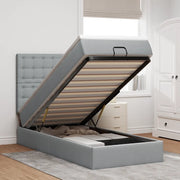 Pouf Letto con Materasso e LED Grigio Chiaro 90x200 cm Tessuto