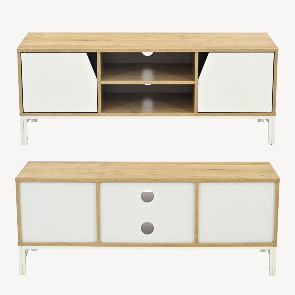 Mobile Porta TV Kerrköndam a 2 Ante 120 x 40 x 46 cm - Effetto Rovere / Bianco [en.casa]